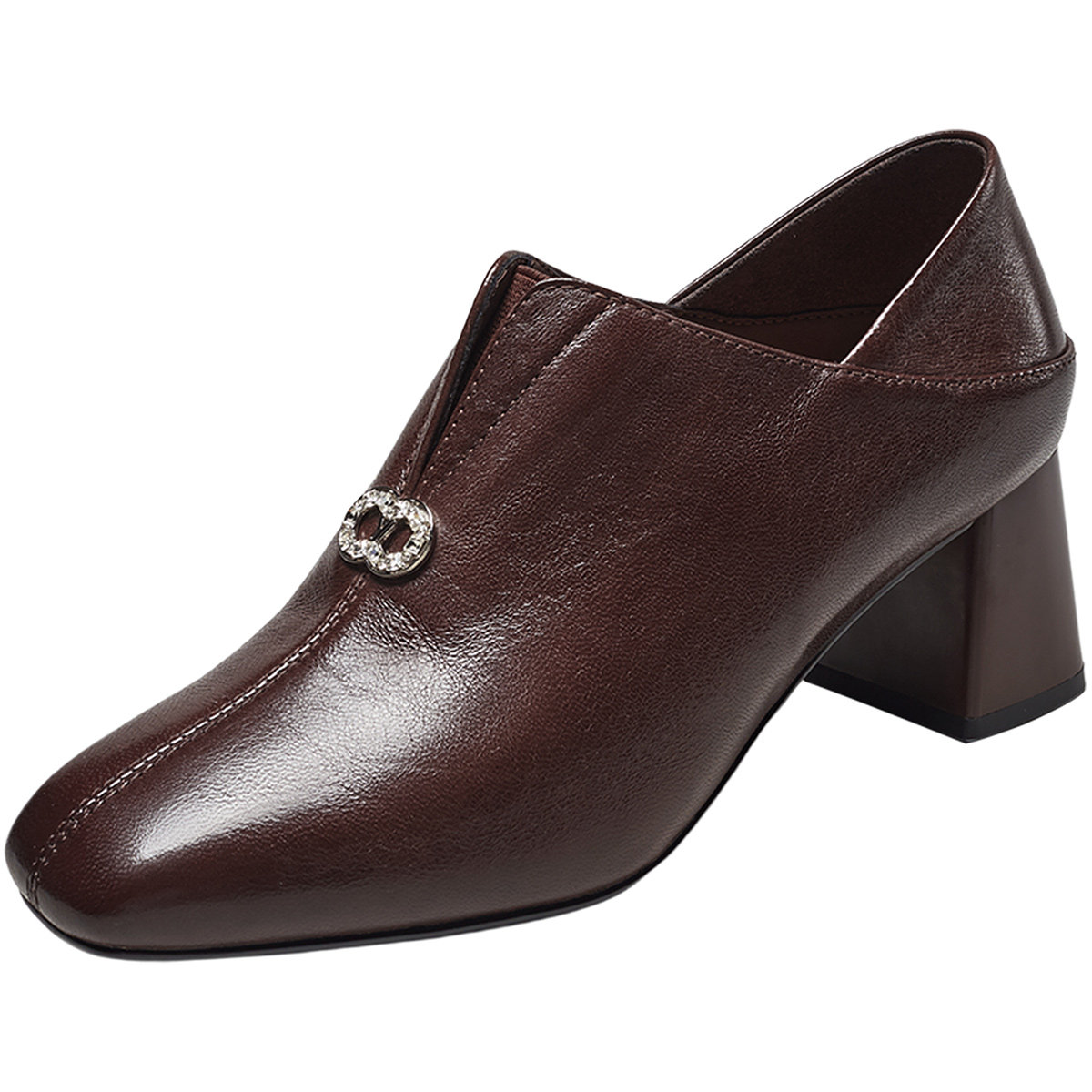 意尔康女鞋2025秋季粗跟方头皮鞋高跟深口单鞋羊皮通勤气质配裙子,淘宝优惠券,粉丝福利购,淘宝优惠卷