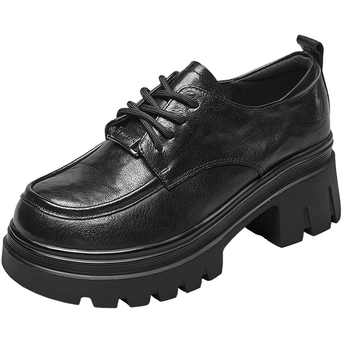 意尔康女鞋2025秋季羊皮高跟厚底乐福鞋女士皮鞋增高深口单鞋真皮,淘宝优惠券,粉丝福利购,淘宝优惠卷