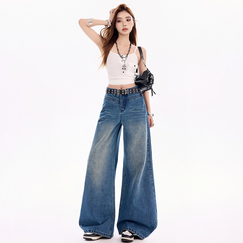 妈个鸡妈MGJM春夏复古猫须牛仔裤设计感遮胯宽松直筒水洗裤子男女,淘宝优惠券,粉丝福利购,淘宝优惠卷