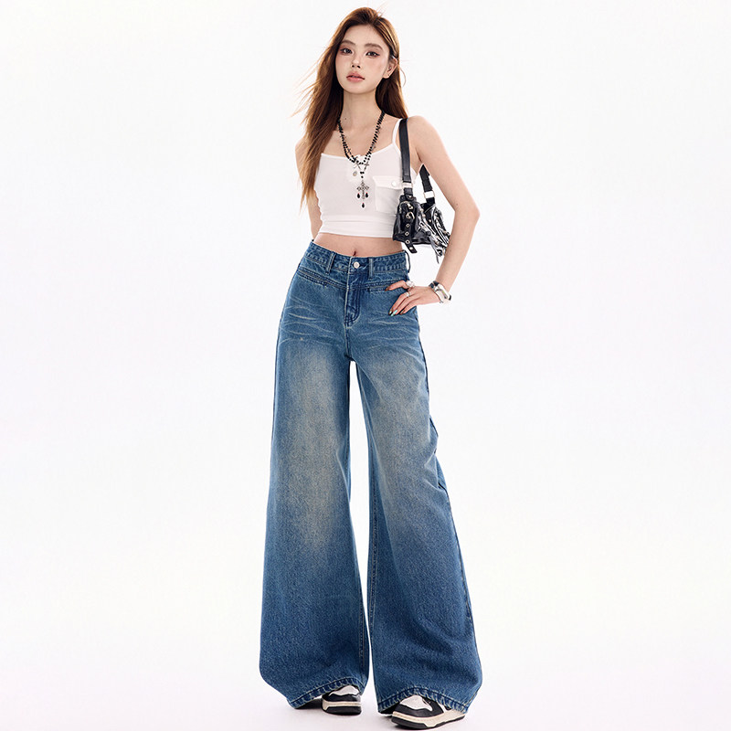 妈个鸡妈MGJM春夏复古猫须牛仔裤设计感遮胯宽松直筒水洗裤子男女,淘宝优惠券,粉丝福利购,淘宝优惠卷