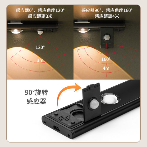 充电人体感应灯带免插电酒柜免接线玄关鞋柜进门柜子磁吸无线灯条 - 图0