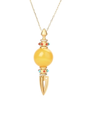 网红直播供货民族风古法镀金镶嵌仿老蜜圆珠金刚杵男女吊坠项链