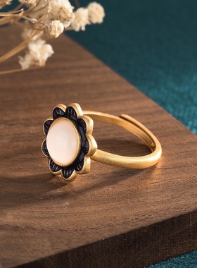 网红直播供货中国风汉服古装手饰珐琅彩绘工艺仿和田玉复古戒指女