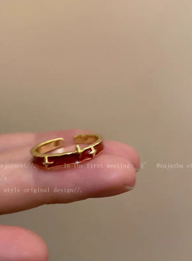 双层红色星星戒指女ins小众设计感开口可调节指环个性百搭食指戒