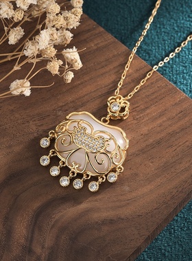 中国风复古玉石挂件古装汉服搭配项饰如意平安锁仿和田玉项链女