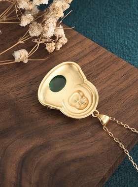 民族风配饰古法镀金弥勒佛像男女款佛公玉坠玛瑙大肚佛无事牌项链