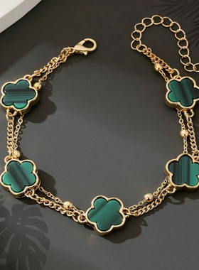 希音跨境热销 简约双层手链女五叶草时尚百搭轻奢小众感手饰