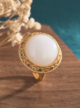 2021夏季国潮新品配饰中国风旗袍汉服宫廷设计仿和田玉复古戒指女