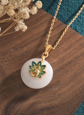 中国风旗袍汉服首项饰冷珐琅工艺古法金工艺仿和田玉复古项链女