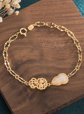 艾尔缘夏季国潮新仿和田玉葫芦手链白玉福禄寿玉石葫芦手串手饰品