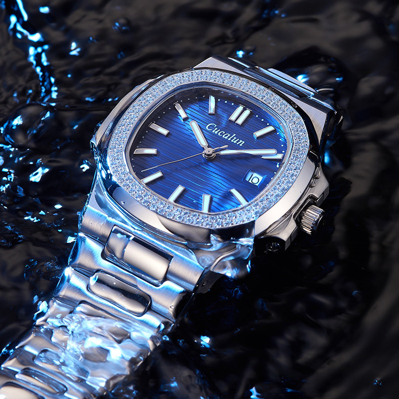 正品精钢防水自动方形夜光机械表 古卡伦国产腕表