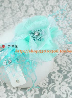 欧美风蓝绿色蕾丝羽毛花朵细发箍