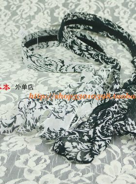 欧美风黑白紫色花朵雪纺流苏飘带