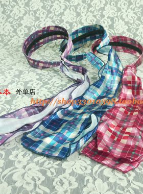 欧美风蓝绿色格子尼龙宽边长飘带