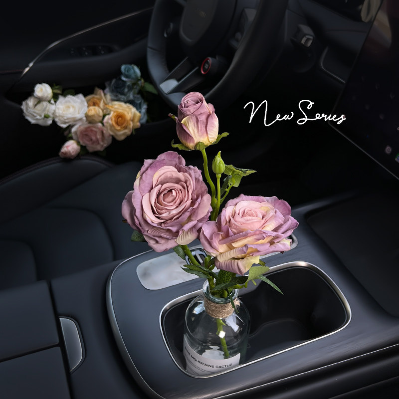 法式油画焦边仿真玫瑰车内饰品汽车装饰摆件中控台水杯架车载花束,淘宝优惠券,粉丝福利购,淘宝优惠卷