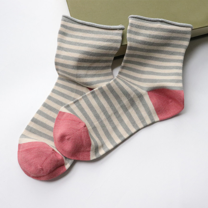 条纹绢丝卷边短袜ins日系百搭学院风中筒袜撞色桑蚕丝春夏堆堆袜,淘宝优惠券,粉丝福利购,淘宝优惠卷
