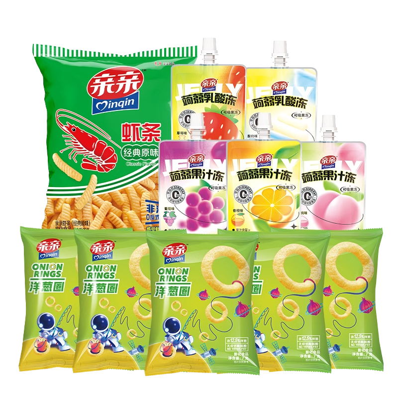 亲亲11包零食组合虾条蒟蒻吸吸洋葱圈果冻