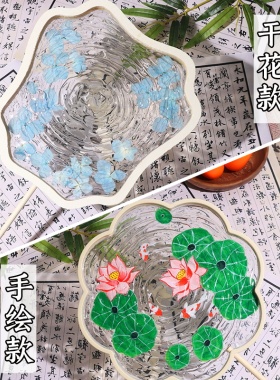 水扇手工DIY桃花流中式uv滴胶水波纹扇子夏天透明团扇非遗端午节