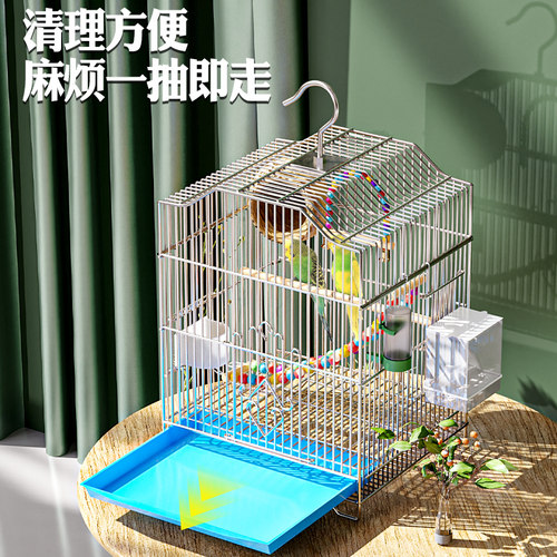 虎皮鹦鹉鸟笼大型号八哥黄雀牡丹鹦鹉笼电镀不锈钢金属鸟笼子家用 - 图3