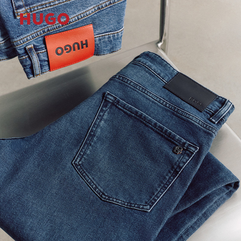【100%棉】HUGO雨果 男士2025秋款黑色牛仔布锥形牛仔裤,淘宝优惠券,粉丝福利购,淘宝优惠卷