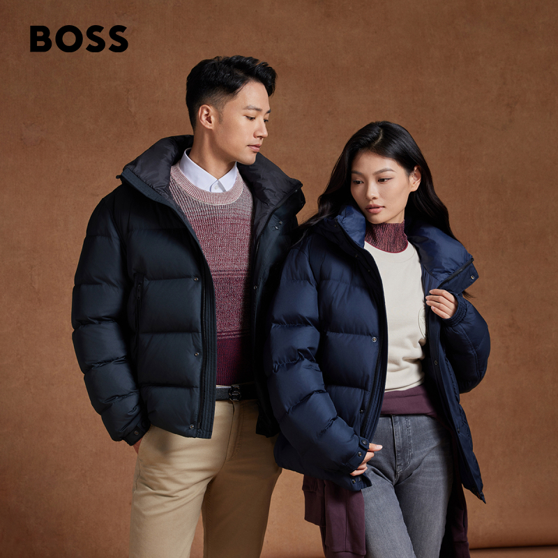 【男女同款】HUGO BOSS冬季徽标饰片装饰情侣羽绒服
