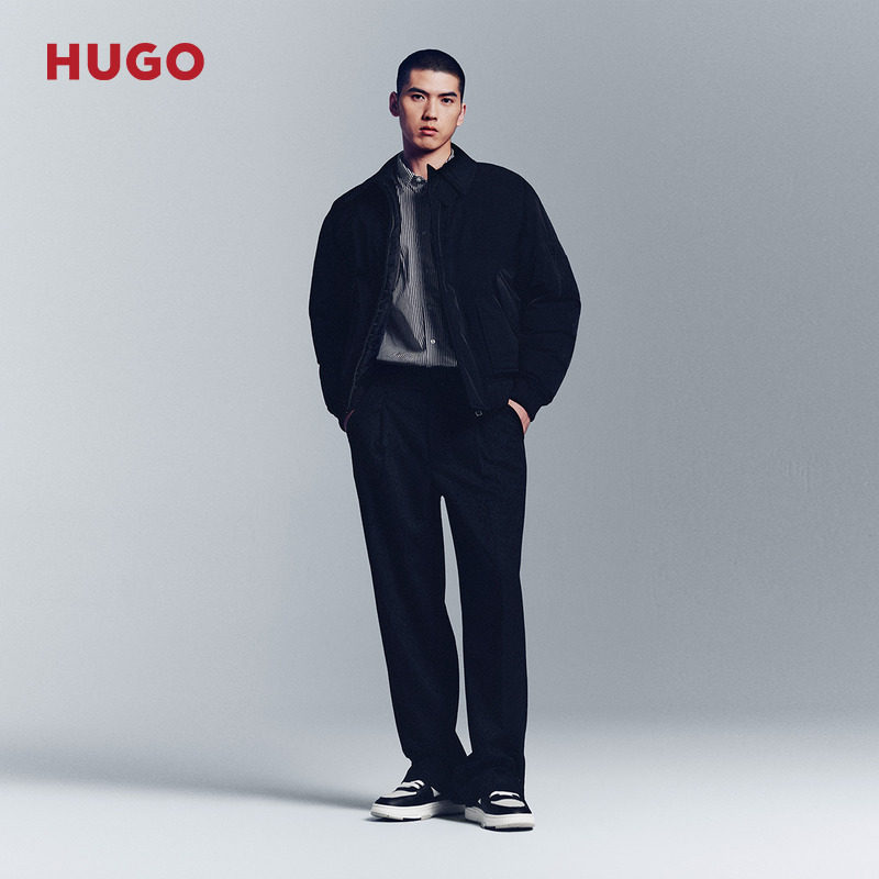 HUGO雨果 男士25年冬季新款常规版型风衣领夹克棉服 - 图1
