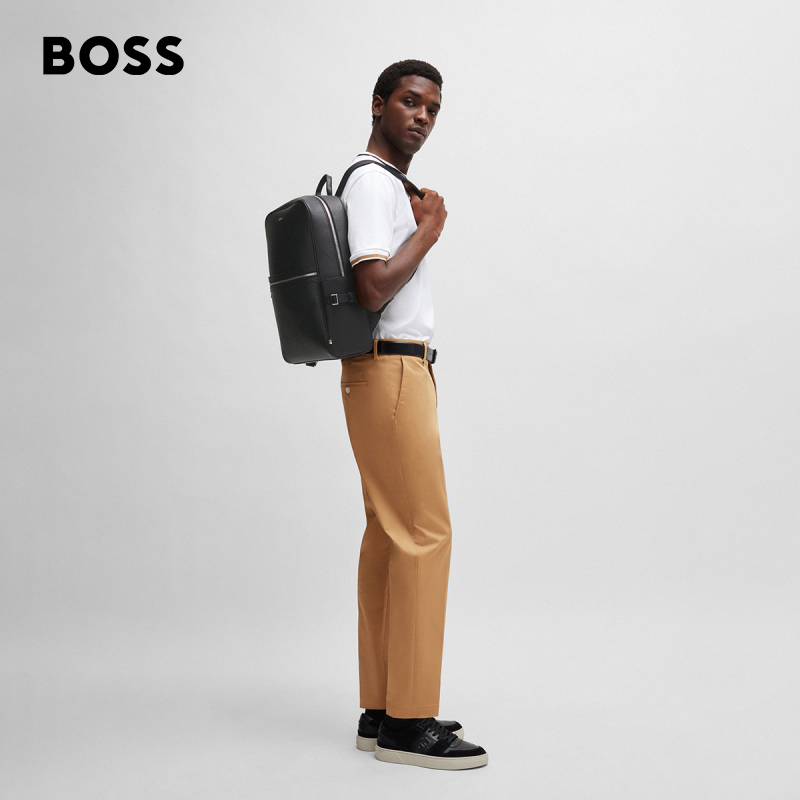 HUGO BOSS 男士2024夏季新款交织字母装饰正面口袋全衬里双肩背包