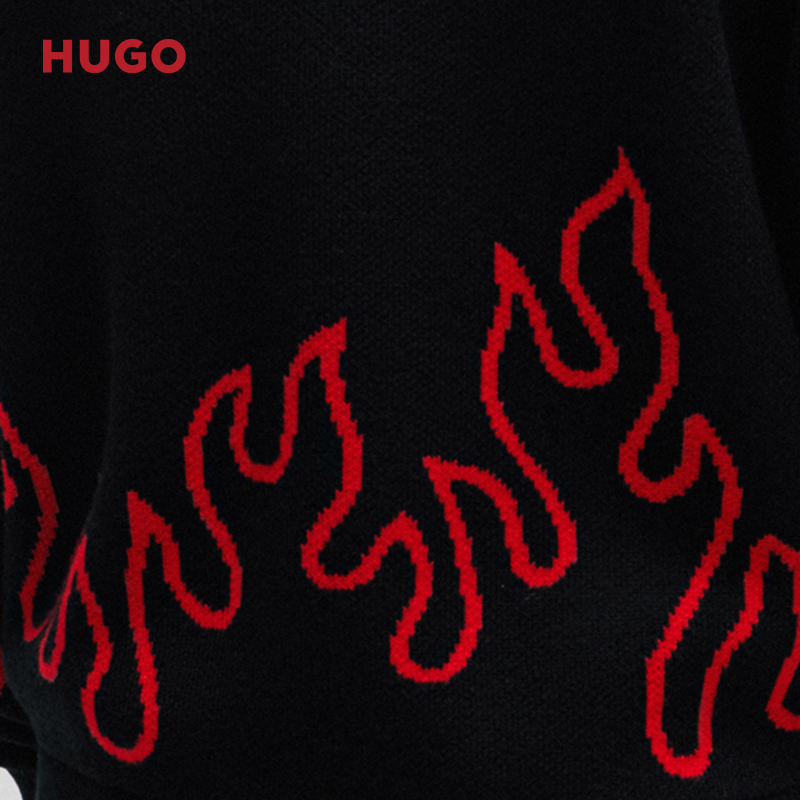 HUGO BOSS男士火焰提花装饰羊毛混纺宽松毛衣