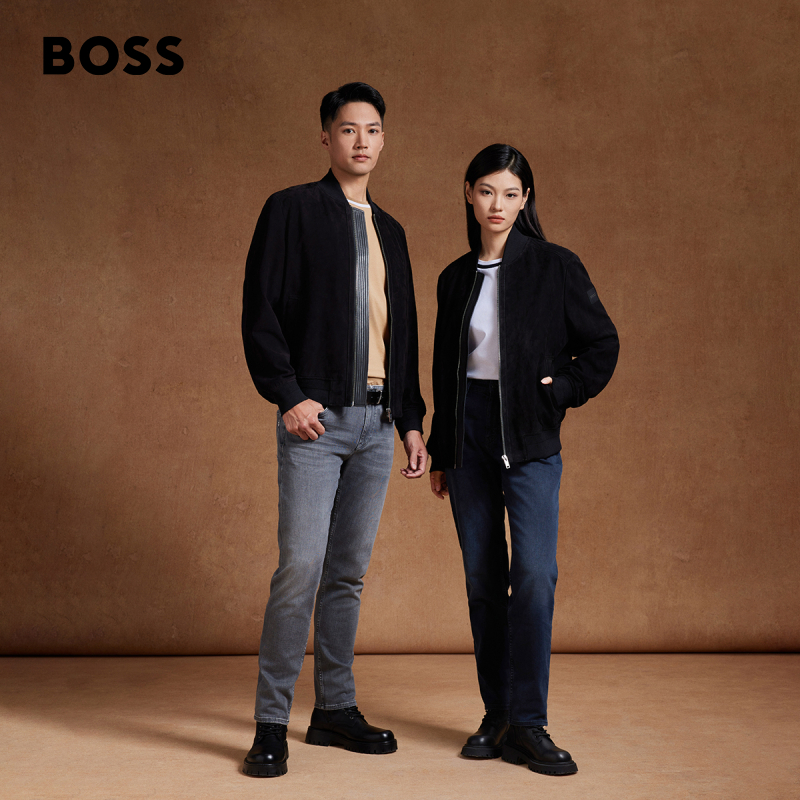 【绒面羊皮】HUGO BOSS男士绒面质感飞行员皮衣外套