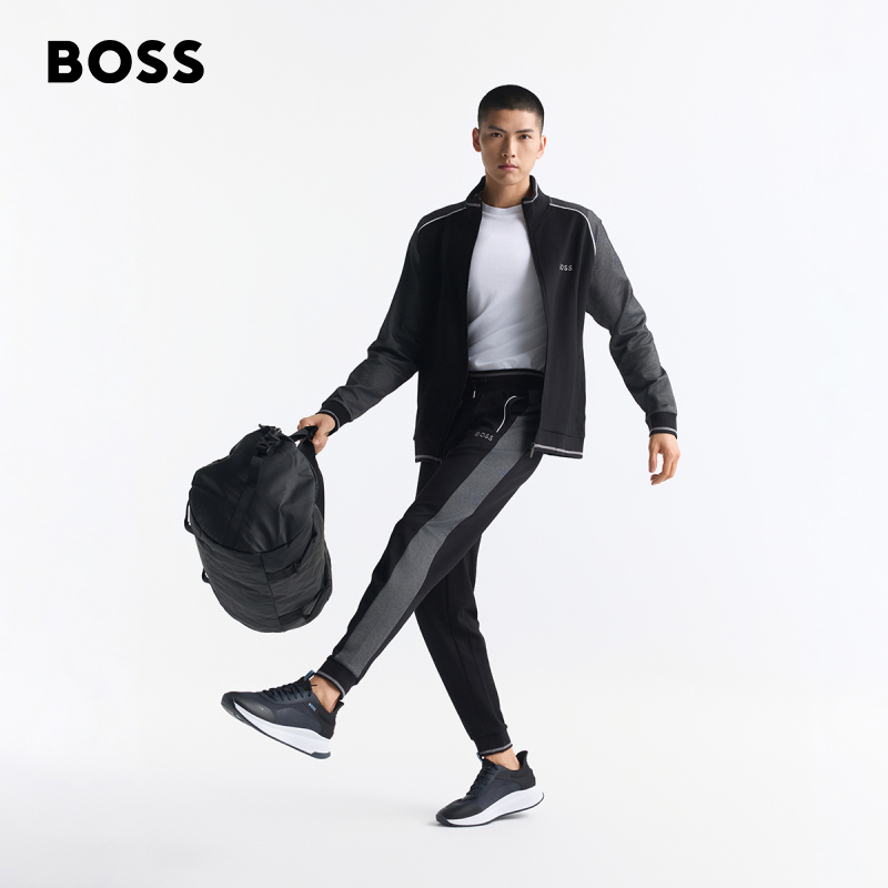 BOSS博斯 男士撞色滚边棉质混纺卫裤 - 图3