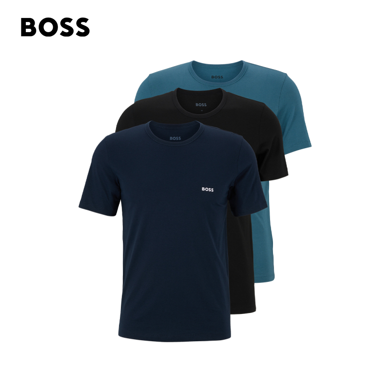 【100%棉 打底T恤三件套】HUGO BOSS 男士棉质平纹针织短袖T恤