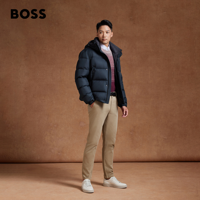 【男女同款】HUGO BOSS冬季徽标饰片装饰情侣羽绒服