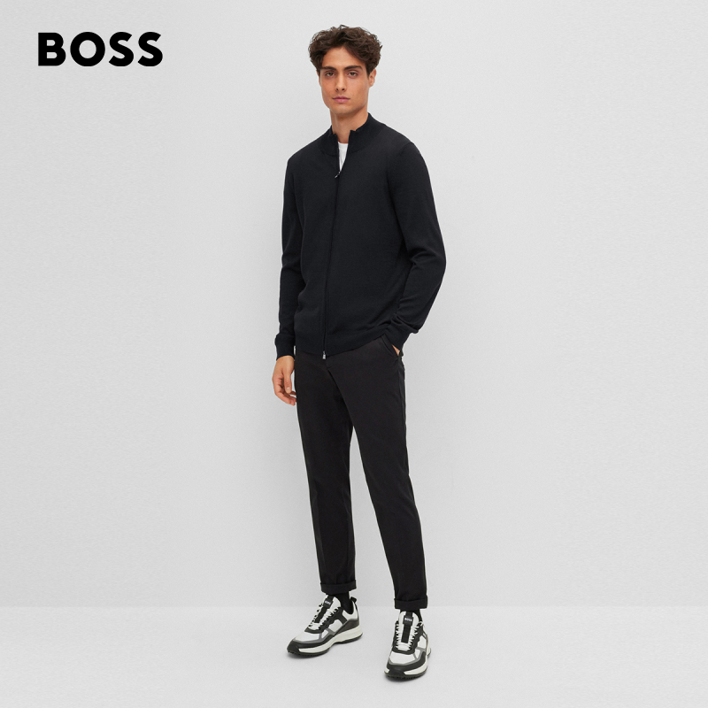 【100%羊毛】HUGO BOSS雨果博斯男士经典常规版羊毛拉链开衫