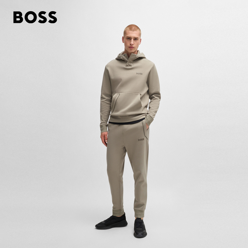 HUGO BOSS男士镜面效果徽标图案棉质混纺卫裤