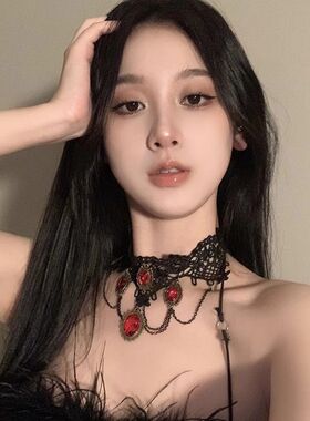 暗黑哥特宫廷蕾丝流苏锁骨链