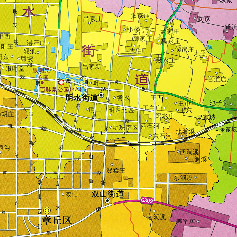 【官方直营】济南市章丘区地图挂图交通铁路高速地图详细到部分村镇街道约1.1x0.8米覆膜防水无折痕济南市区县地图系列-图2