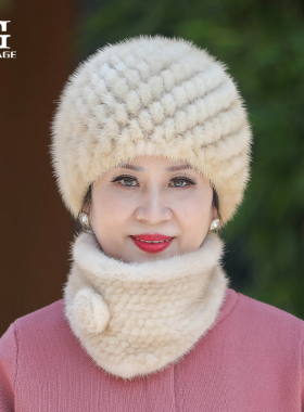貂毛皮草编织奶奶老太太妈妈帽子