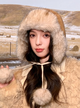 冬季加厚保暖麂皮毛绒雷锋帽女