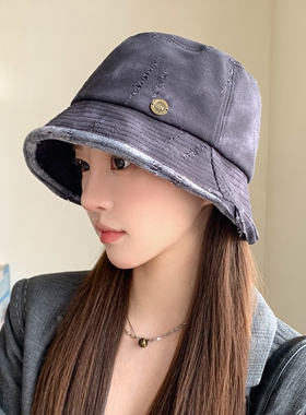 复古破洞军绿渔夫帽女遮脸显脸小