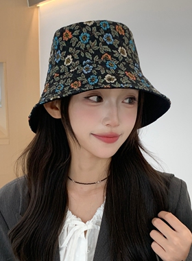女碎花渔夫帽双面可戴显脸小
