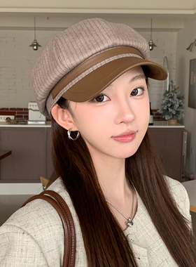 英伦秋冬女显脸小八角报童帽
