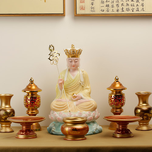 慈缘阁汉白玉彩绘地藏菩萨像供奉家用地藏王菩萨佛像居家供佛摆件 - 图2