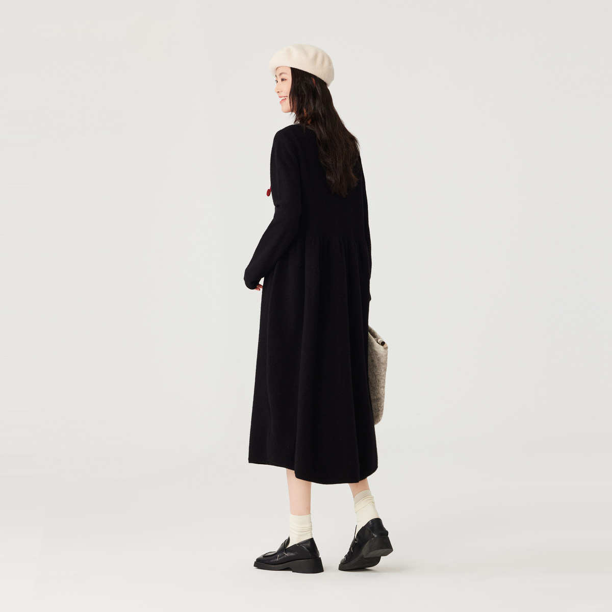 飞鸟和新酒商场同款女装新款中长款宽松毛呢连衣裙FZ470184012