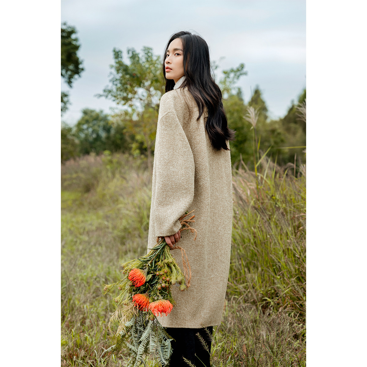 飞鸟和新酒商场同款女装新款宽松中长款毛呢大衣女FZ470051010