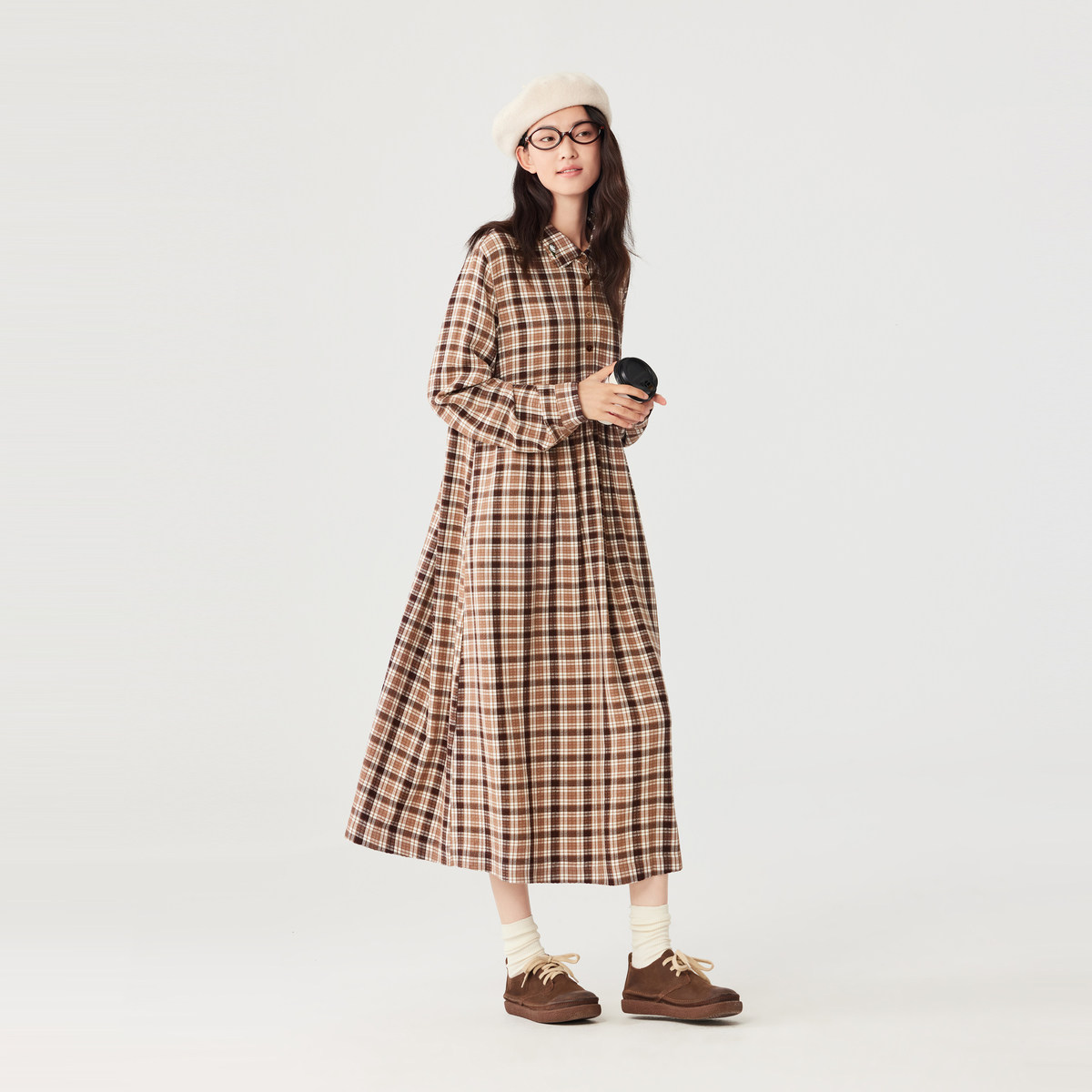 飞鸟和新酒商场同款女装新款中长款宽松衬衫连衣裙FZ470182003