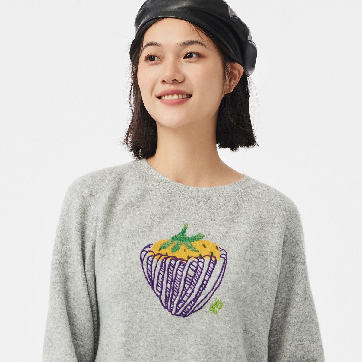 飞鸟和新酒商场同款女装洋气新款短款圆领灰色针织衫女FZ41003010