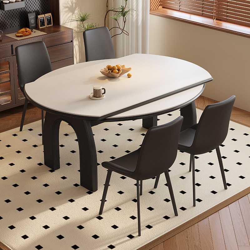 法式现代轻奢岩板全托餐桌椅组合方圆两用形可伸缩小户型家用饭桌,淘宝优惠券,粉丝福利购,淘宝优惠卷