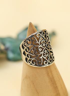 日韩s925镂空花纹关节女宽版戒指