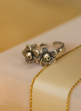 嘻哈风骷髅~s925银开口食指戒指