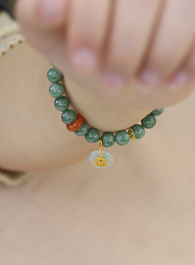 国潮s925银天然翠玉南红珍珠手链